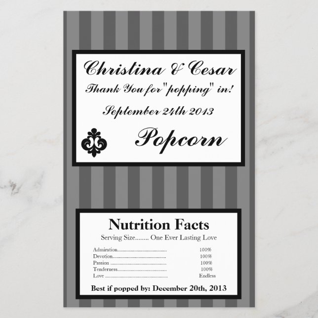 Microwave Popcorn Wrapper Black Grey Flourish Stri (Front)