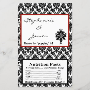 Microwave Popcorn Wrapper Black Red Damask