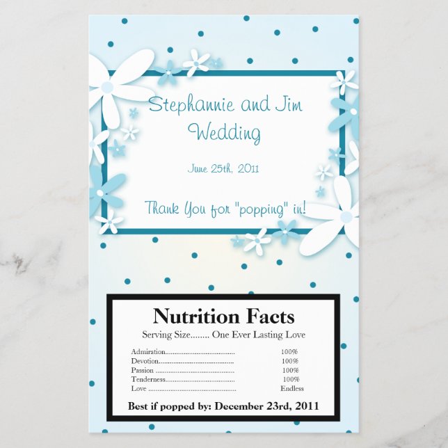 Microwave Popcorn Wrapper Blue Daisies (Front)