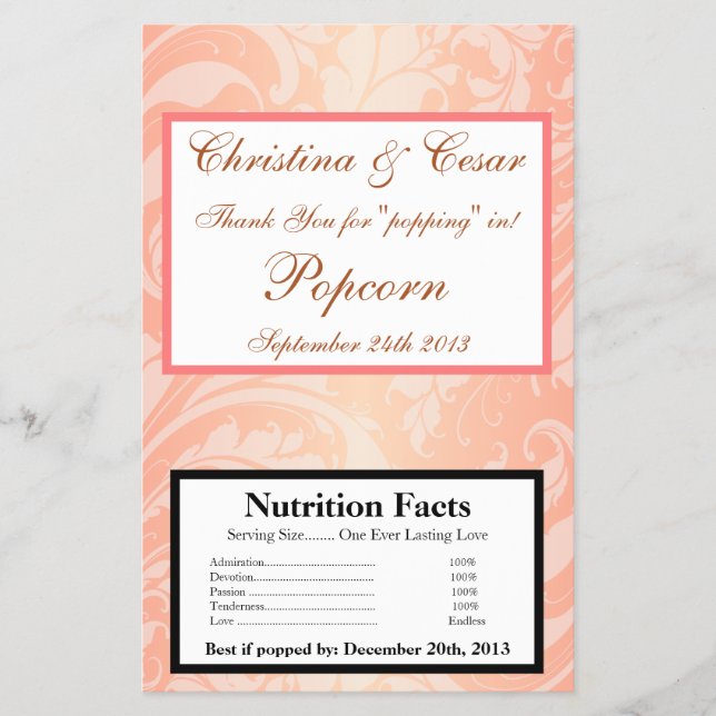 Microwave Popcorn Wrapper Brown Rose on Pink Flora (Front)
