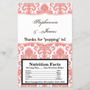 Microwave Popcorn Wrapper Coral White Damask Lace