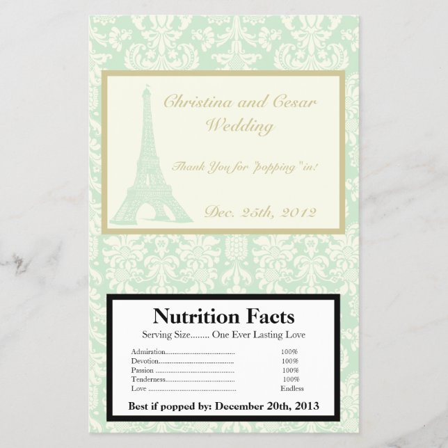 Microwave Popcorn Wrapper Damask Paris (Front)