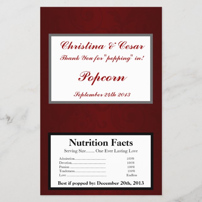 Microwave Popcorn Wrapper Dark Maroon Grey Swirls (Front)