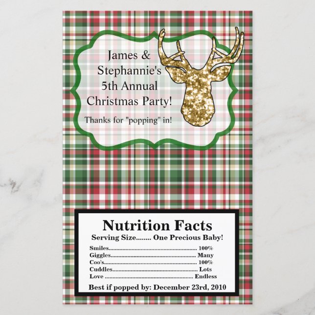 Microwave Popcorn Wrapper Gold Glitter Reindeer (Front)