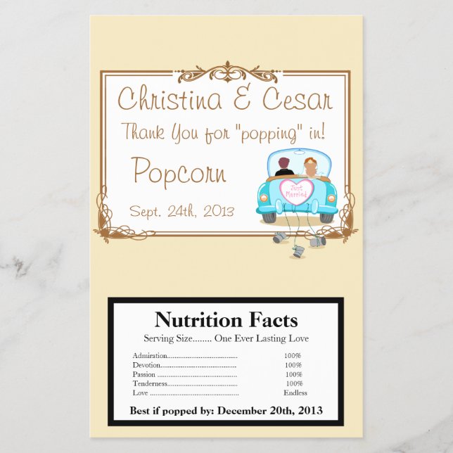 Microwave Popcorn Wrapper Just got Married Couple (Front)