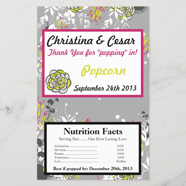 Microwave Popcorn Wrapper Lime Green/Hot Pink Flow (Front)