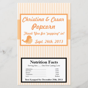 Microwave Popcorn Wrapper Love Birds Peach Stripes
