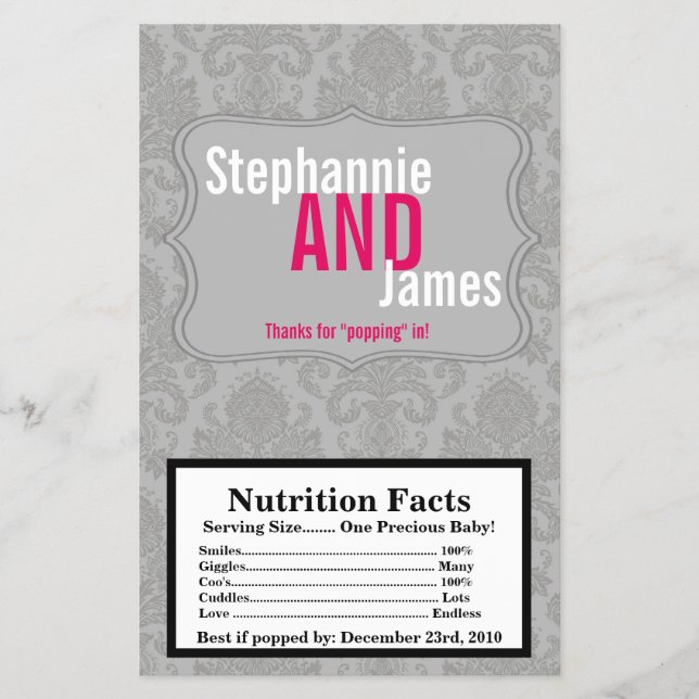 Microwave Popcorn Wrapper Modern Grey Damask Lace (Front)