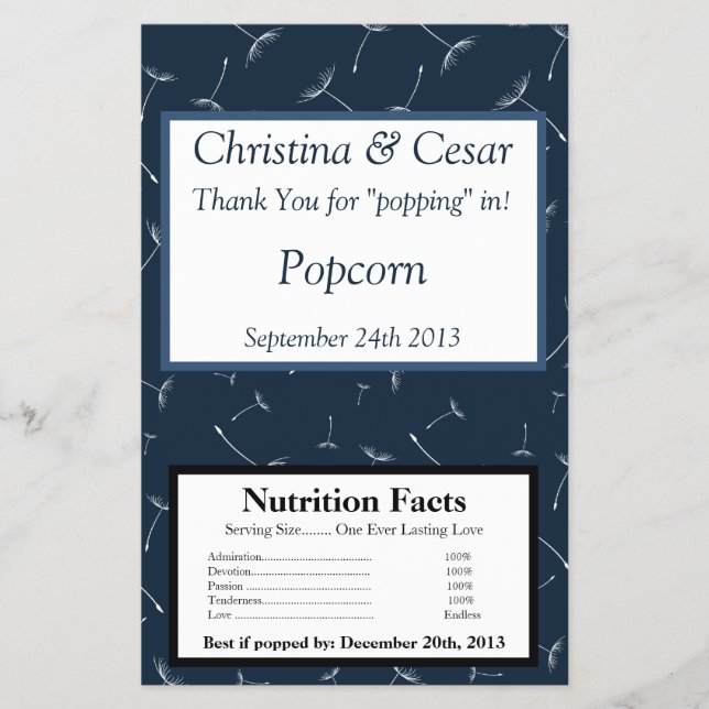 Microwave Popcorn Wrapper Navy Blue Dandelion Flow (Front)