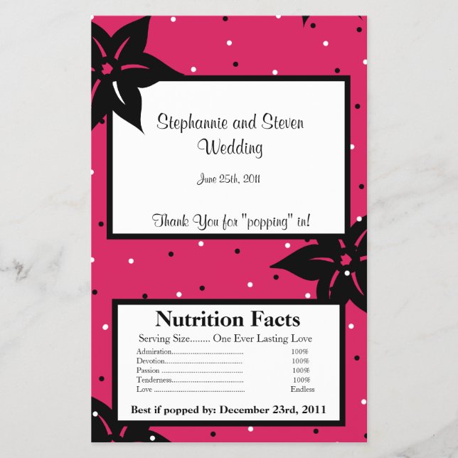 Microwave Popcorn Wrapper Pink and Black Flowers (Front)