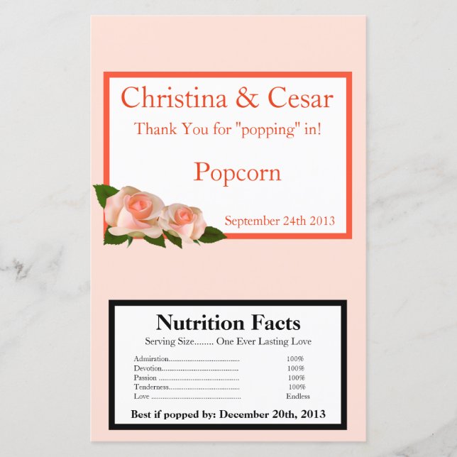 Microwave Popcorn Wrapper Pink/Peach Rose with Lea (Front)