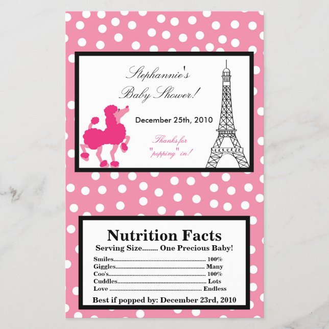 Microwave Popcorn Wrapper Pink Poodle Paris Eiffel (Front)