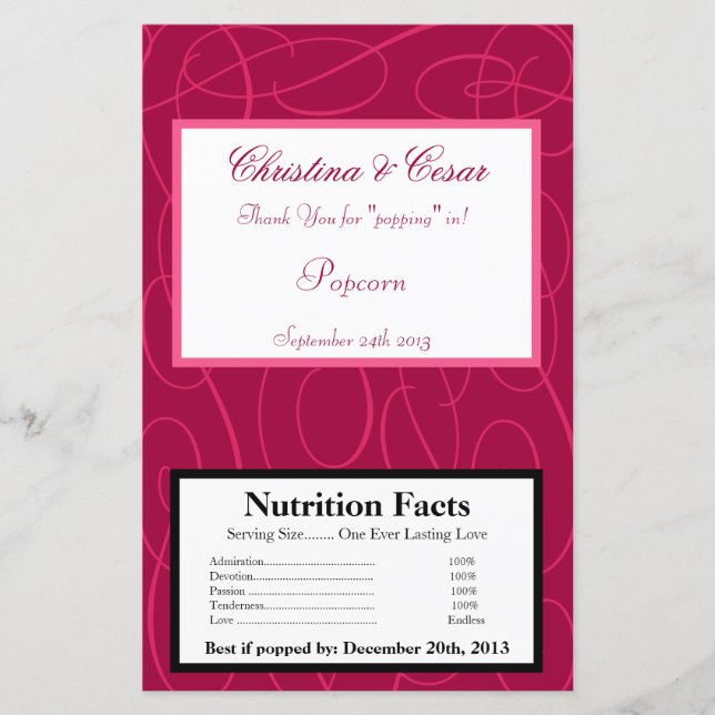Microwave Popcorn Wrapper Raspberry Pink Loops/Swi (Front)