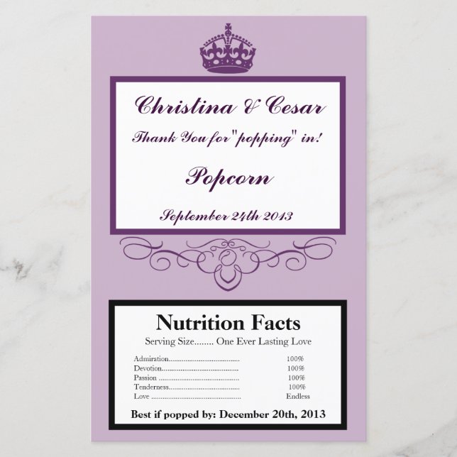 Microwave Popcorn Wrapper Royal Purple Crown/Swirl (Front)
