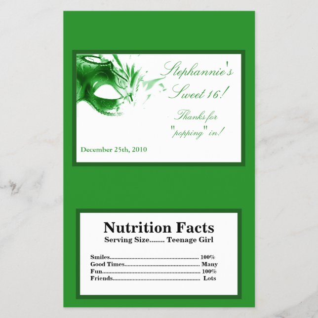 Microwave Popcorn Wrapper Sweet 16 Green (Front)