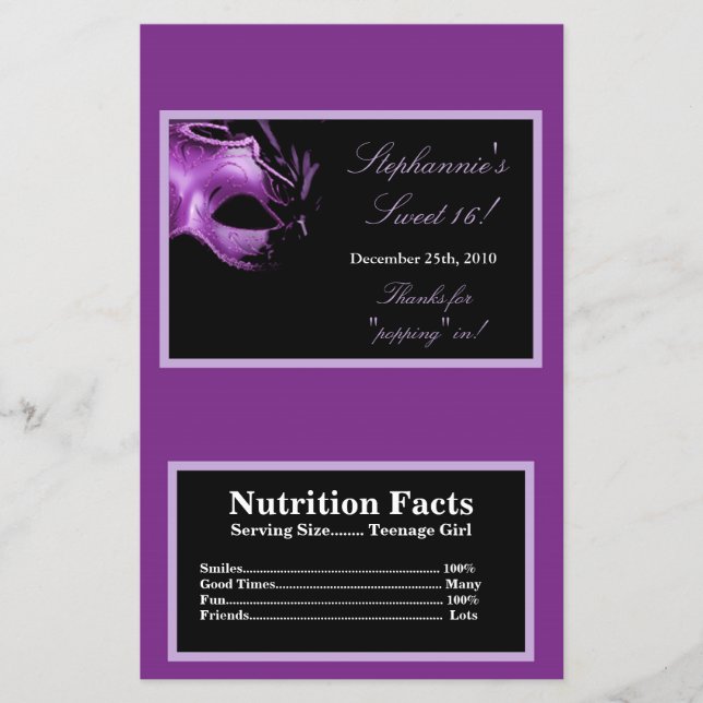 Microwave Popcorn Wrapper Sweet 16 Purple Lilac (Front)