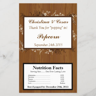 Microwave Popcorn Wrapper Wooden Plank Floral Wedd