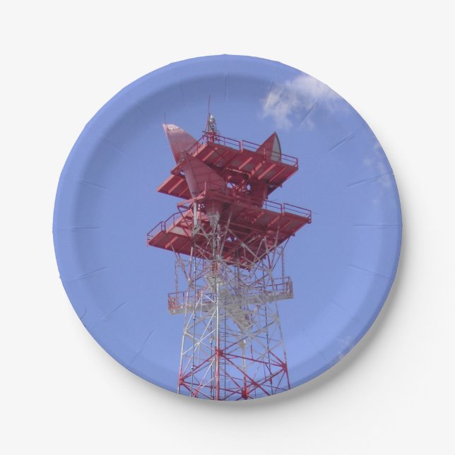 Microwave Telecommunications Tower Paper Plate (Front)