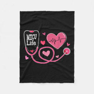 Micu Nurse Hearts Valentine Day Medical Intensive Fleece Blanket