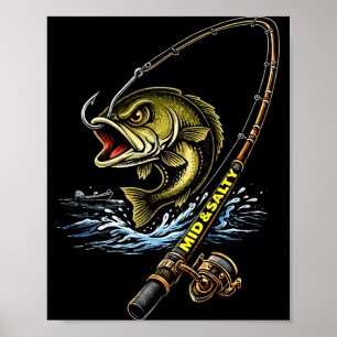 Mid & salty angry bass fishing colour poster