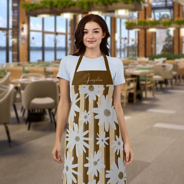 Mid Autumn Fall Vibes Stripe Flowers Apron (Creator Uploaded)