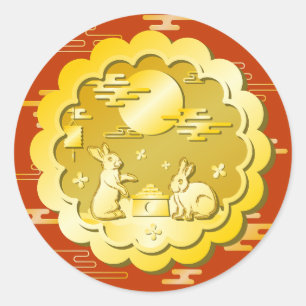 Mid Autumn Festival Gold Mooncake Moon Rabbit Classic Round Sticker