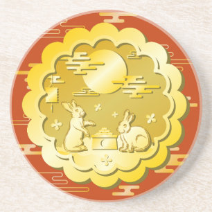 Mid Autumn Festival Gold Mooncake Moon Rabbit Coaster