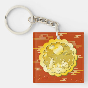 Mid Autumn Festival Gold Mooncake Moon Rabbit Key Ring