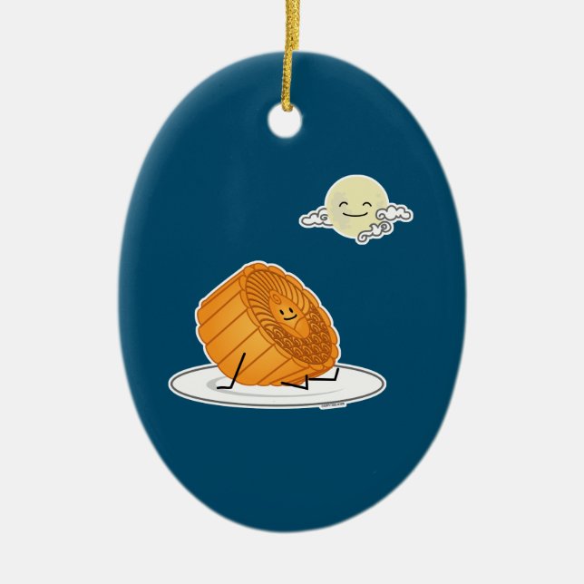 Mid Autumn Festival Moon cake lunar mooncakes past Ceramic Ornament (Front)