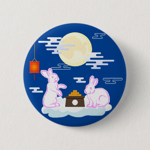 Mid Autumn Festival Moon Rabbit Mooncake Clouds 6 Cm Round Badge