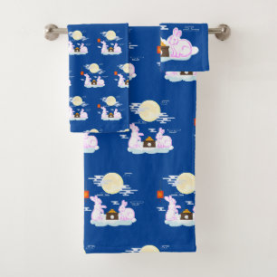 Mid Autumn Festival Moon Rabbit Mooncake Clouds Bath Towel Set