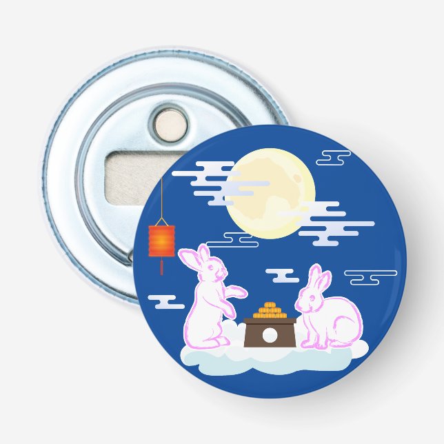 Mid Autumn Festival Moon Rabbit Mooncake Clouds Bottle Opener (Front)