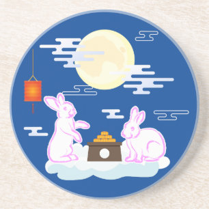 Mid Autumn Festival Moon Rabbit Mooncake Clouds Coaster