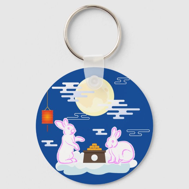Mid Autumn Festival Moon Rabbit Mooncake Clouds Key Ring (Front)