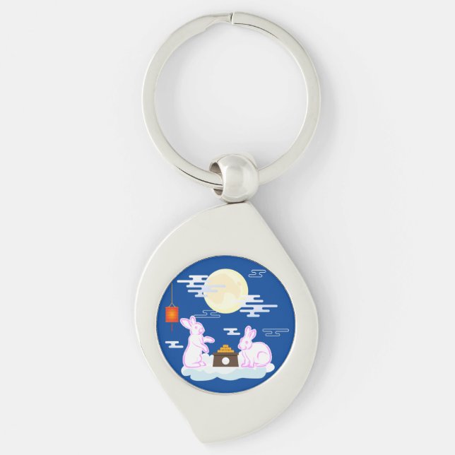 Mid Autumn Festival Moon Rabbit Mooncake Clouds Key Ring (Front)