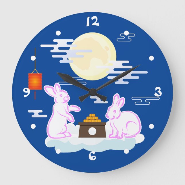 Mid Autumn Festival Moon Rabbit Mooncake Clouds Large Clock (Front)