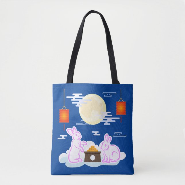 Mid Autumn Festival Moon Rabbit Mooncake Clouds Tote Bag (Front)