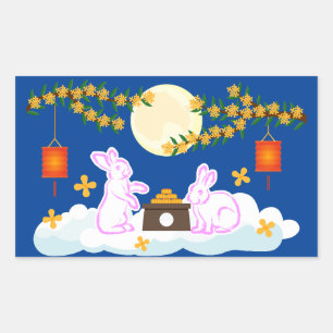 Mid Autumn Festival Moon Rabbit Mooncake Osmanthus Rectangular Sticker