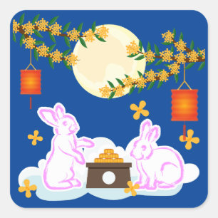 Mid Autumn Festival Moon Rabbit Mooncake Osmanthus Square Sticker