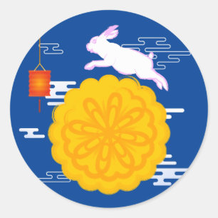Mid Autumn Festival Mooncake Jumping Moon Rabbit Classic Round Sticker