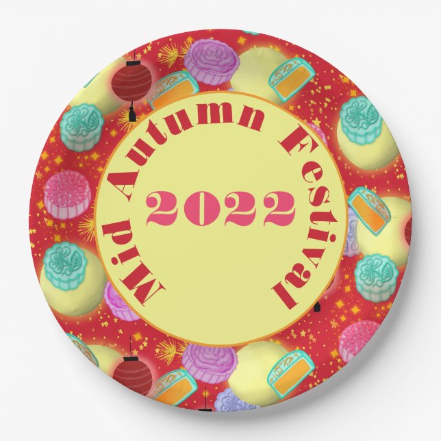 Mid Autumn Moon Festival- red Paper Plates (Front)