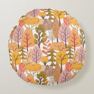 Mid autumn seamless pattern with multicolored tree round cushion