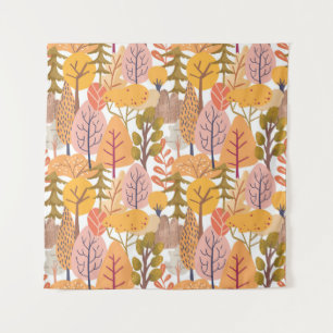 Mid autumn seamless pattern with multicolored tree tapestry
