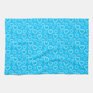 Mid Blue and White Love Hearts Pattern Tea Towel