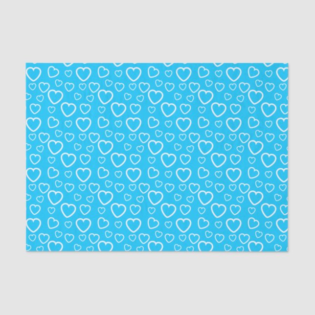 Mid Blue and White Love Hearts Pattern Tissue Paper (Front)