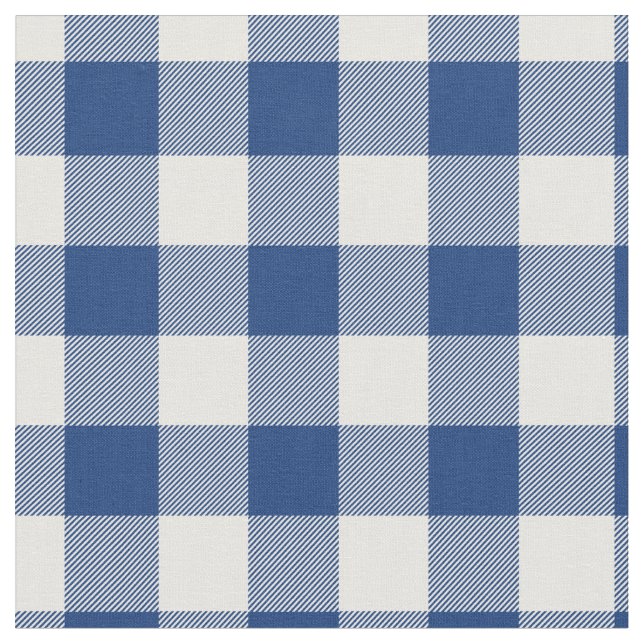 Mid Blue & White Gingham Plaid Fabric (Close Up)