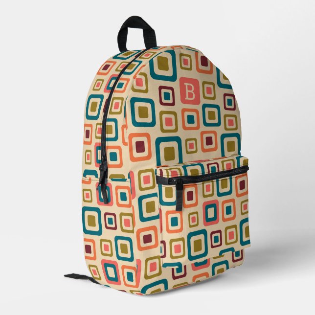 Mid-Centiry retro geometric pattern Printed Backpack (Back Corner Left)