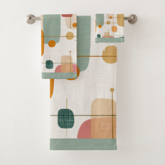 Mid centrury Teal, gold and pink abstract  Bath Towel Set