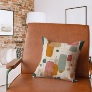 Mid centrury Teal, gold and pink abstract Cushion