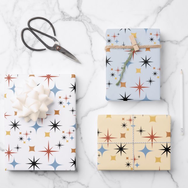 Mid Centry Modern 50s Starburst Atomic Age Pattern Wrapping Paper Sheet (Front)